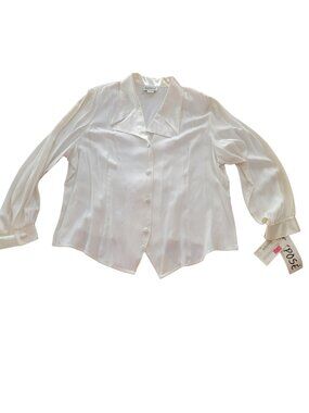 Expose Vintage 1980's White Satin LS Blouse w Shoulder Pads